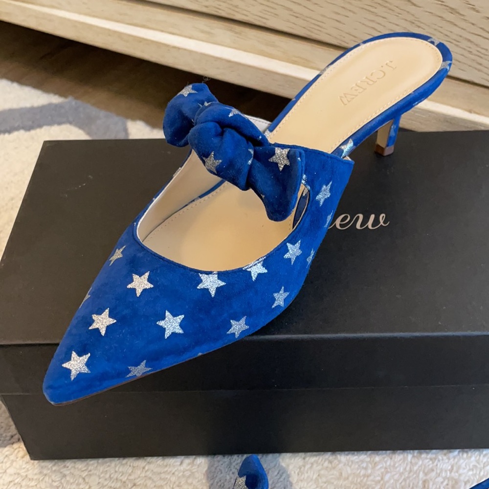 ❌SOLD❌J. Crew Star Suede Slide Heels Blue Silver - Picture 5 of 10
